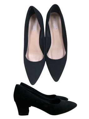 TOP Moda Black Pointed-Toe Low Block Heel Pumps S8